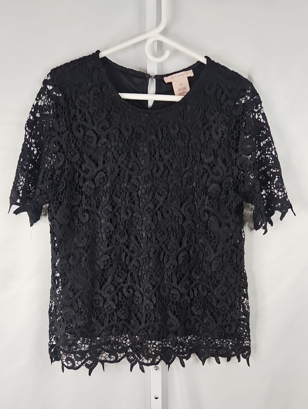 Philosophy Black Lace Top Scalloped Hem Romantic Goth
Size Large